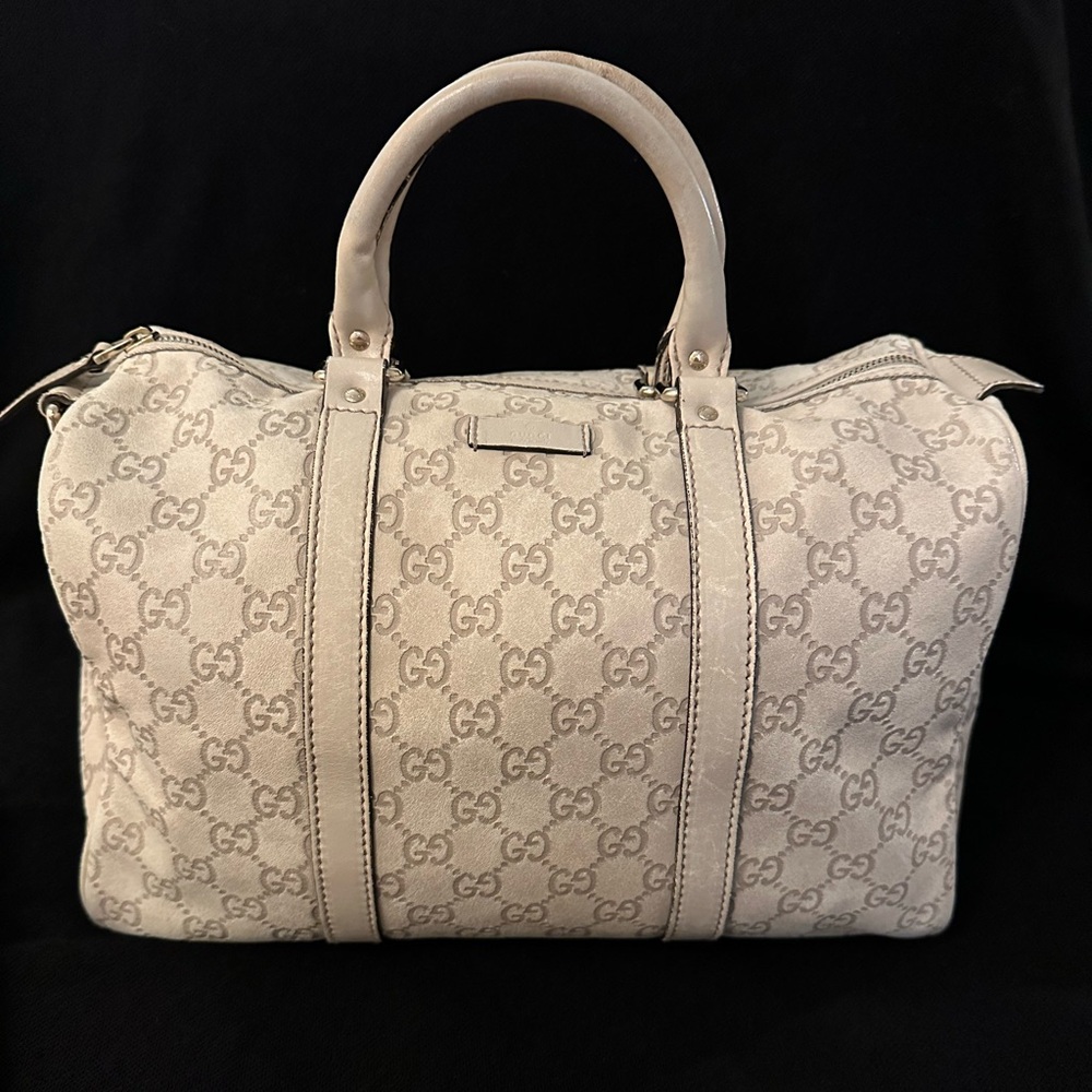 Gucci Leather Boston Handbag Cream Beige